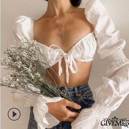 Áo Lửng Tay Phồng Thắt Nơ Thời Trang Dịu Dàng Dành Cho Nữ