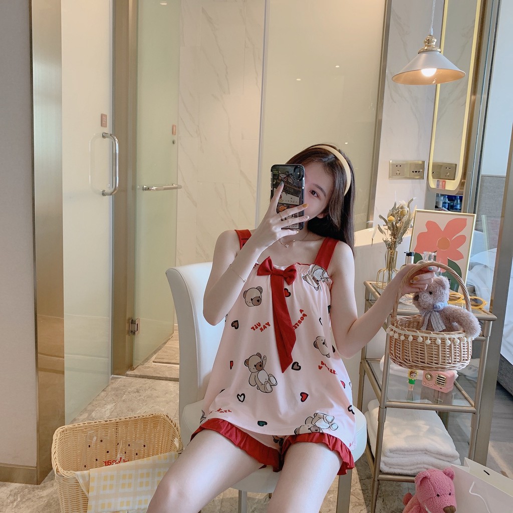 Bộ đồ ngủ 2 dây thun sữa đồ bộ nữ mặc nhà mềm mát họa tiết dễ thương [BC11 | BigBuy360 - bigbuy360.vn