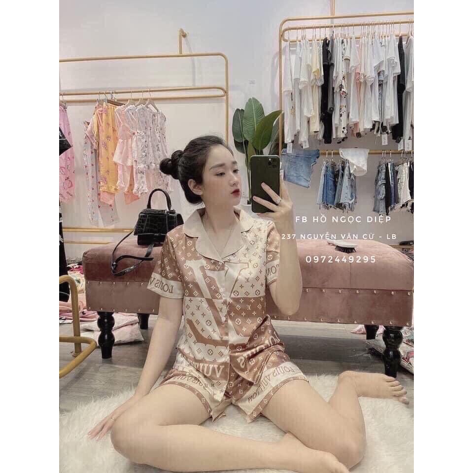 Bộ pizama lụa cộc họa tiết