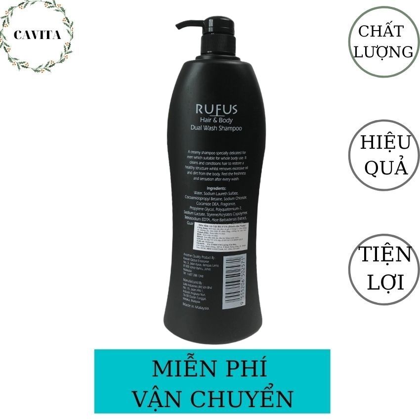 Sữa Tắm-Dầu Gội Rufus Nam 1050ml Malaysia CAVITA, lưu hương lâu, nhiều bọt, tiết kiệm