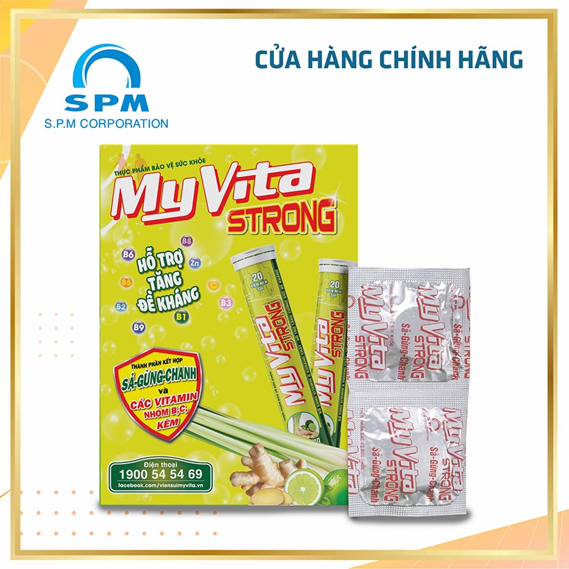 Viên sủi MyVita Strong (Sả-Gừng-Chanh) - Bổ sung Vitamin C, nhóm Vitamin B và Kẽm - Tăng cường đề kháng (Vỉ 4 viên)