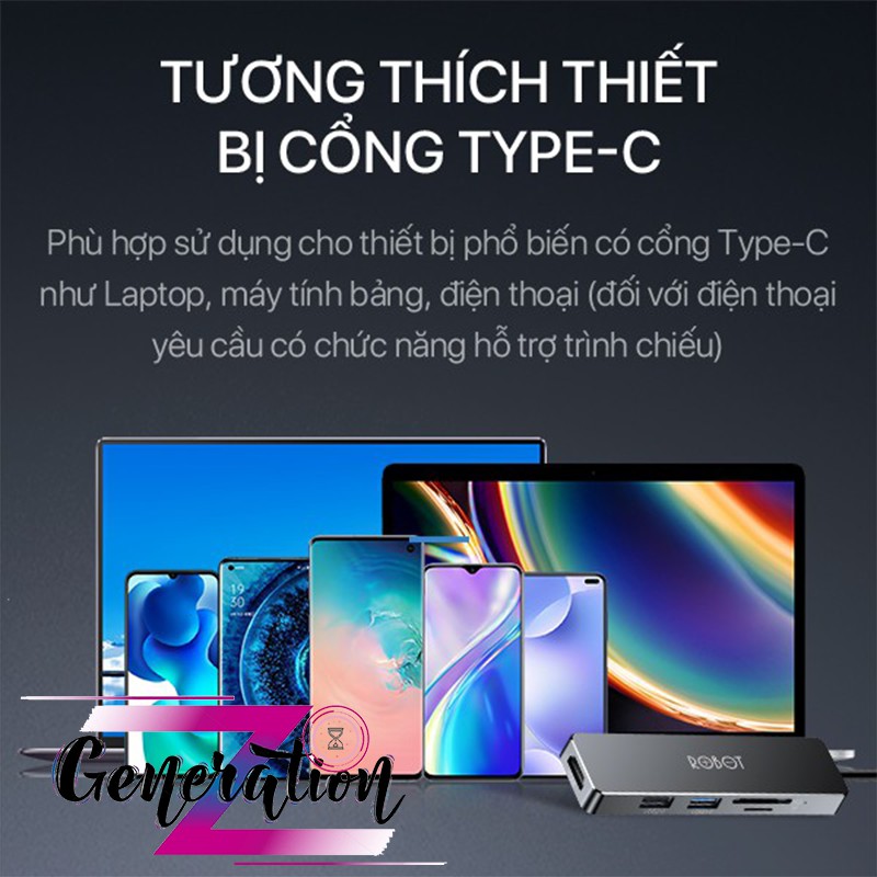 MULTIPORT HUB TYPE-C 5 IN 1 HT240Y - HUB CHUYỂN TYPE-C RA USB 3.0/HDMI/PD/SD/TF