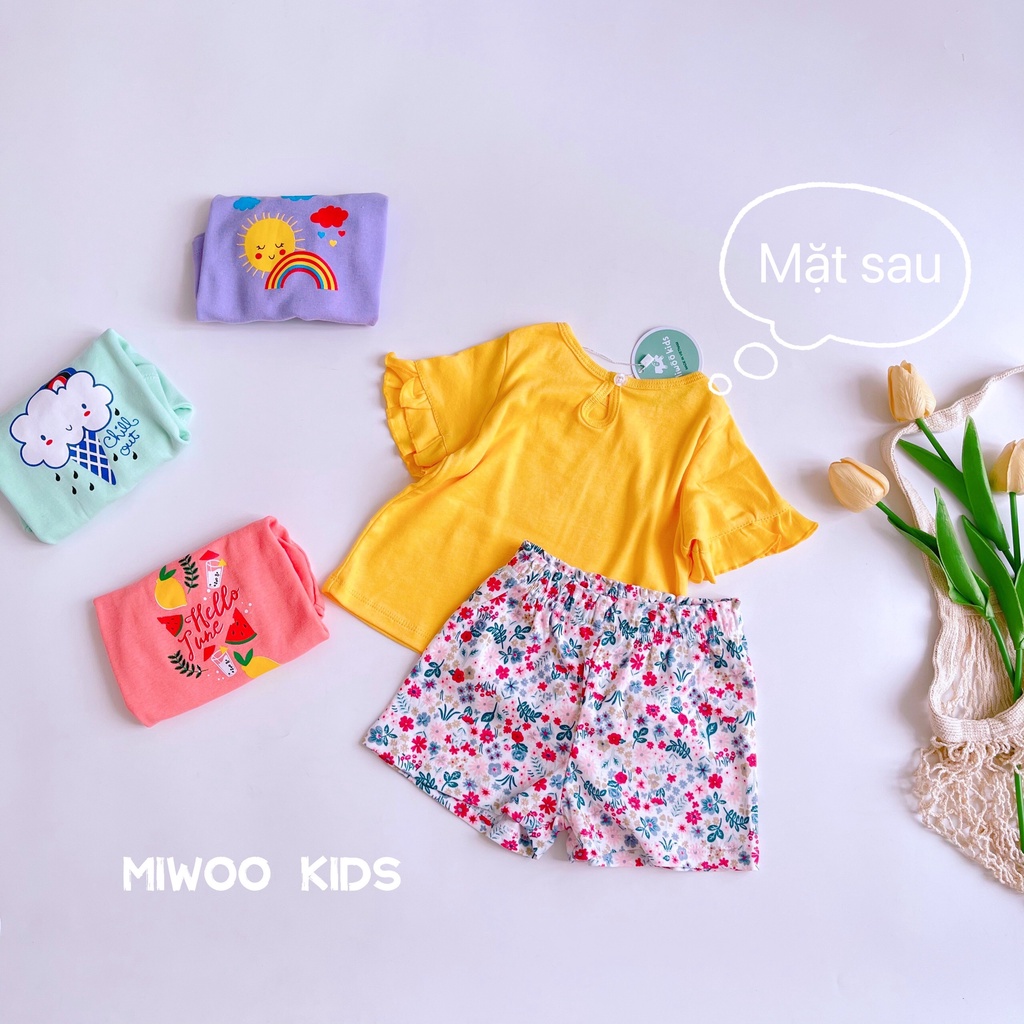 Set Đồ Bé Gái Tay Bèo Phối Quần Họa Tiết Siêu Xinh