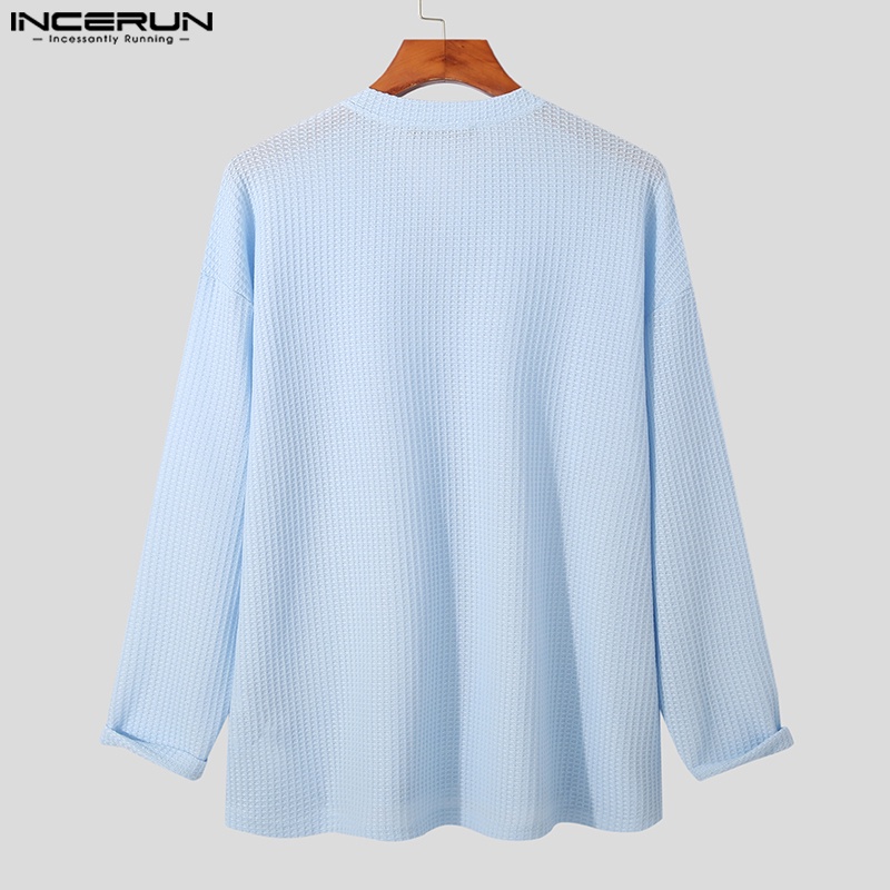 Áo thun INCERUN dệt kim tay dài dáng ôm thời trang thu đông cho nam