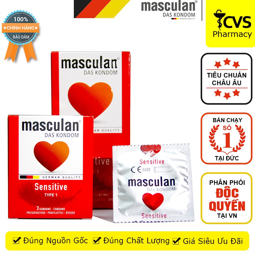 Bao cao su Siêu mỏng và Nhạy cảm Masculan Sensitive (Đỏ) - cvspharmacy