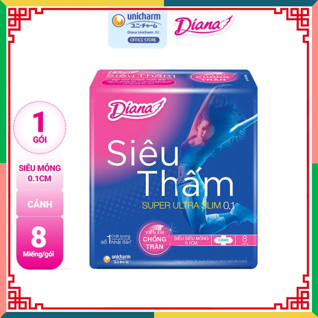 Combo 6 Gói Băng dọn dẹp Diana Siêu thấm siêu siêu mỏng 0.1(Gói 8 miếng) ( Đại lý Ngọc Toản)