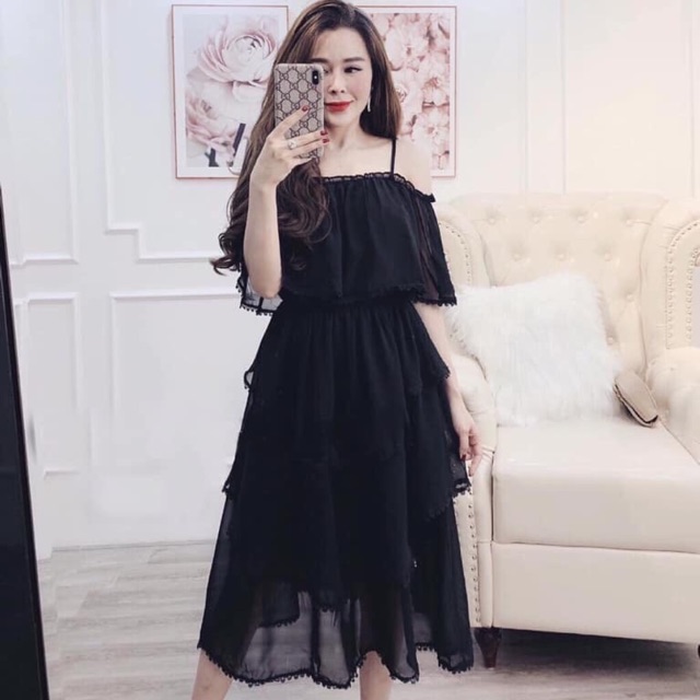 Maxi tầng bèo 2 dây viền ren