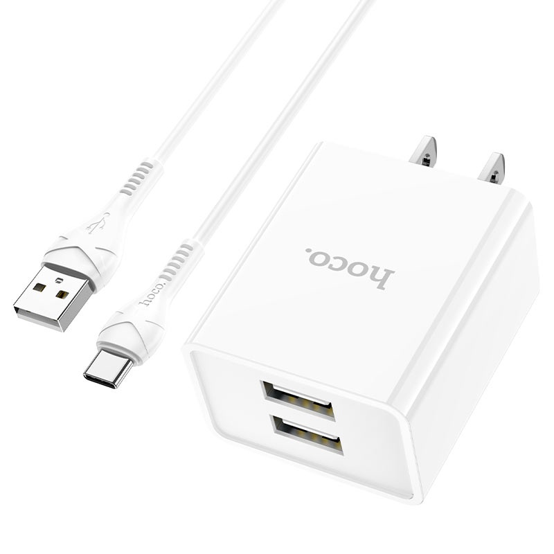 Bộ sạc Hoco C89 2.1A : 2 cổng USB , tương thích với dòng máy android gồm củ sạc 2 cổng và dây USB to Type-C dài 1m