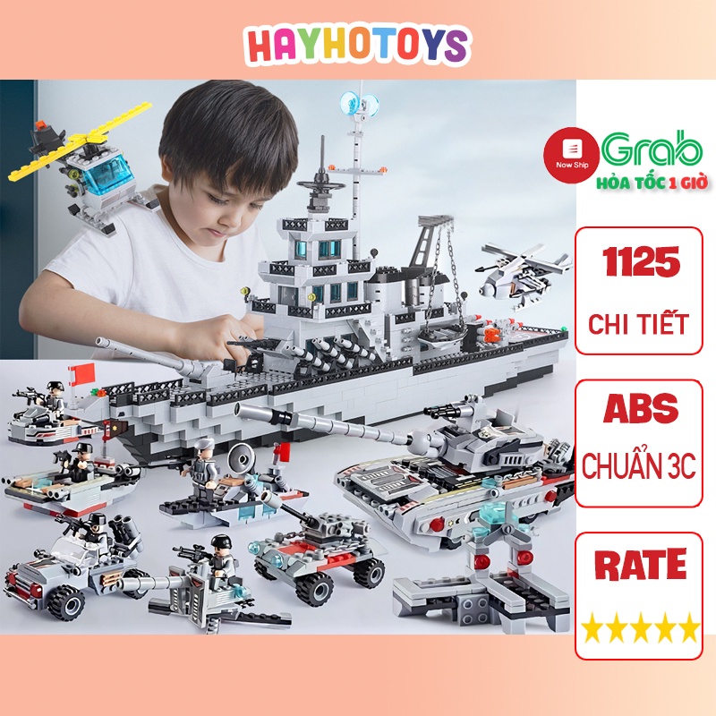 Bộ đồ chơi lắp ráp tàu chiến hạm khổng lồ 1125CT, lắp ráp thuyền chiến,mô hình máy bay quân sự bảo vệ bờ biển