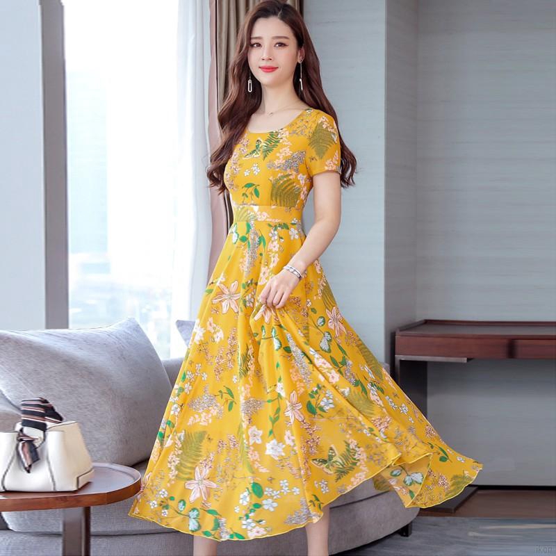 Đầm cổ tròn tay ngắn họa tiết hoa nhí phong cách thời trang Bohomian