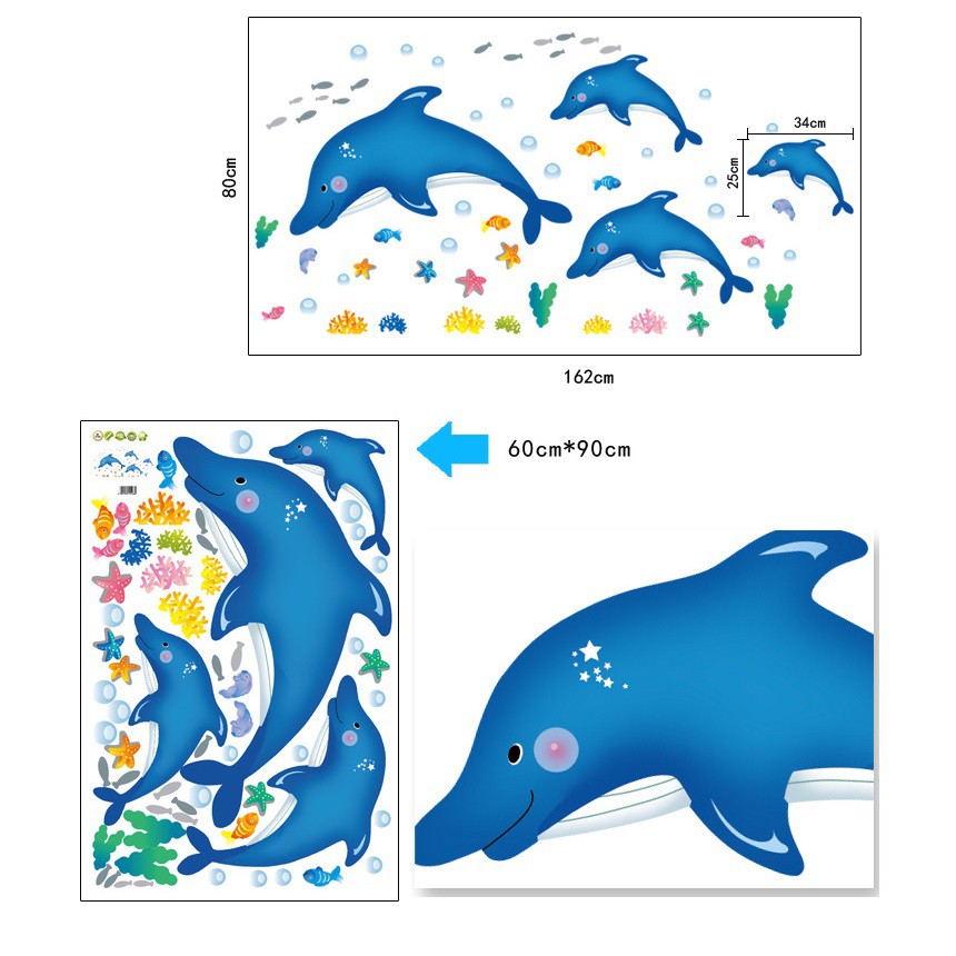 Decal dán tường cho bé [FREESHIP 50K] Đàn cá heo xanh