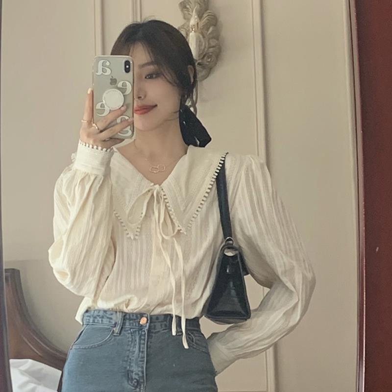 Áo Sơ Mi Cổ Búp Bê Tay Dài Phong Cách Pháp Thời Trang Xuân Thu Mới 2021