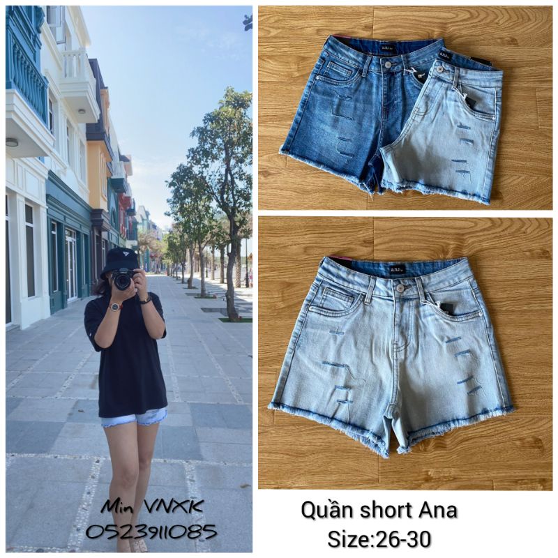 Quần short jean nữ cắt lai Ana chất jean co giãn-hàng xuất xịn