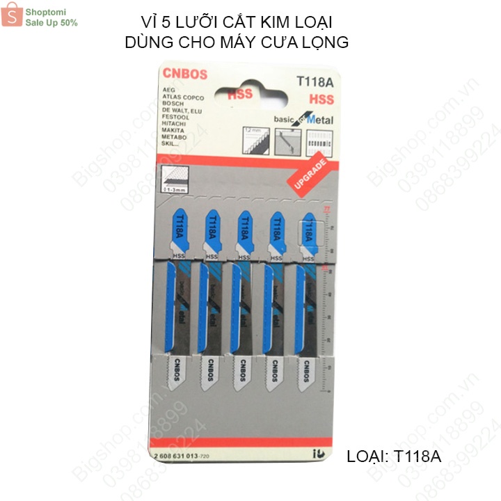 Bộ 5 lưỡi cưa kim loại, gỗ đa năng T118A dùng cho máy cưa lọng