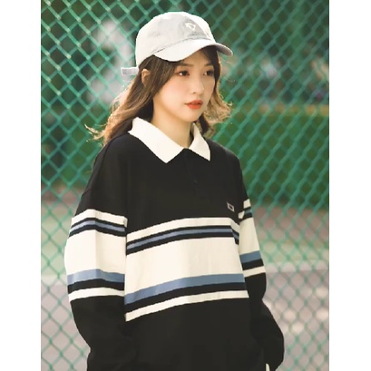 Áo Sweater chui đầu dáng rộng kẻ sọc kiểu Hàn Quốc thời trang cho nam
