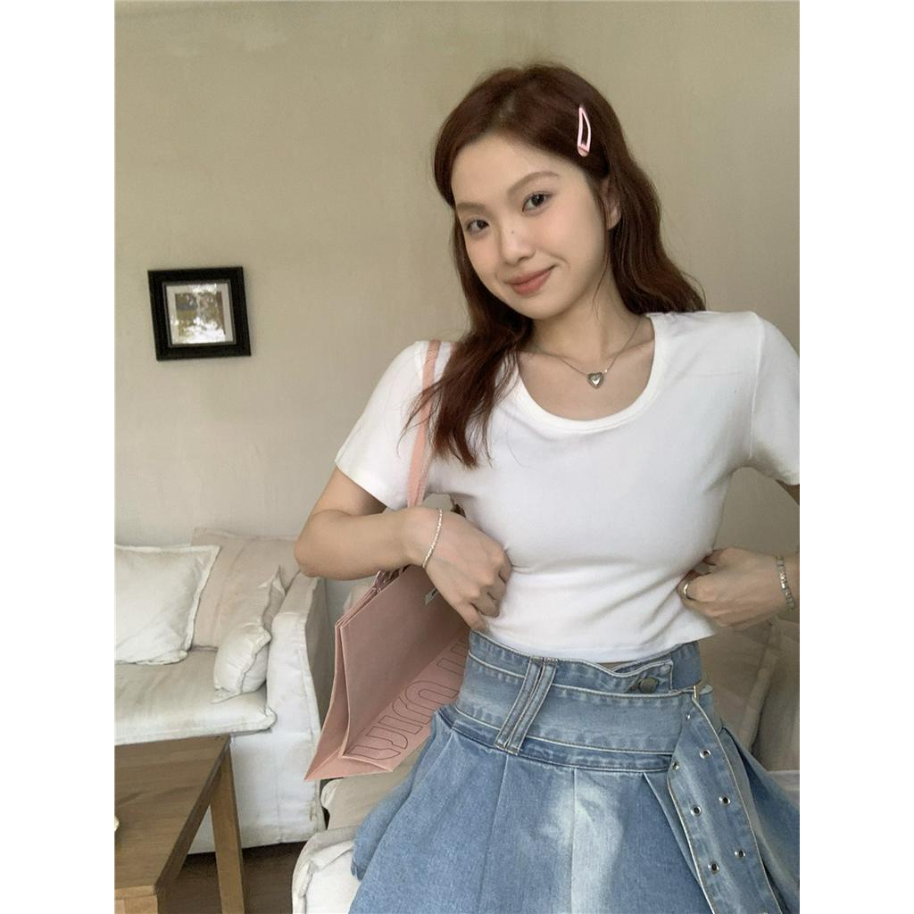 Áo Thun Ngắn Tay Dáng Ôm Màu Trơn Thời Trang 63502