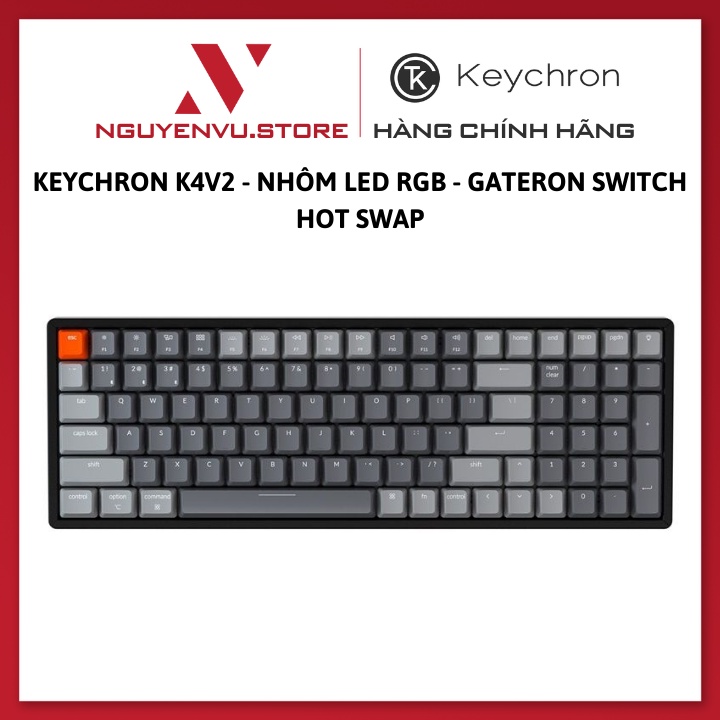 Bàn Phím Cơ Keychron K4V2 - Nhôm Led RGB - Gateron Switch - Hot Swap - Hàng chính hãng
