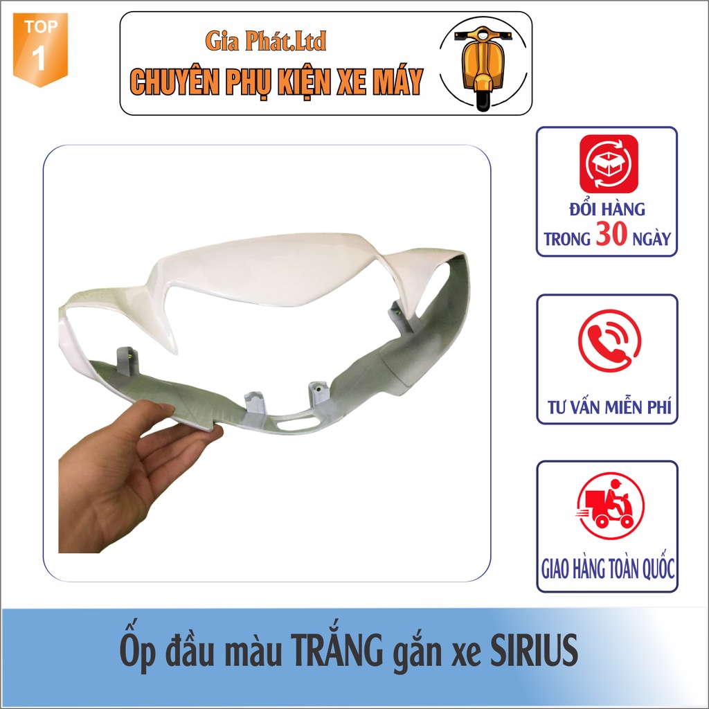 Bộ ốp đầu màu TRẮNG gắn xe SIRIUS đầy đủ Ốp đầu trước, Gáy sau và Pha đèn kèm bóng