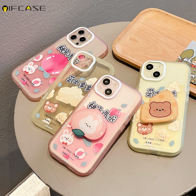 Ốp Điện Thoại Mềm Trong Suốt Chống Sốc Có Giá Đỡ Hình Gấu / Thỏ Cho iPhone 13 12 11 Pro Max XS Max XR X 7 8 Plus