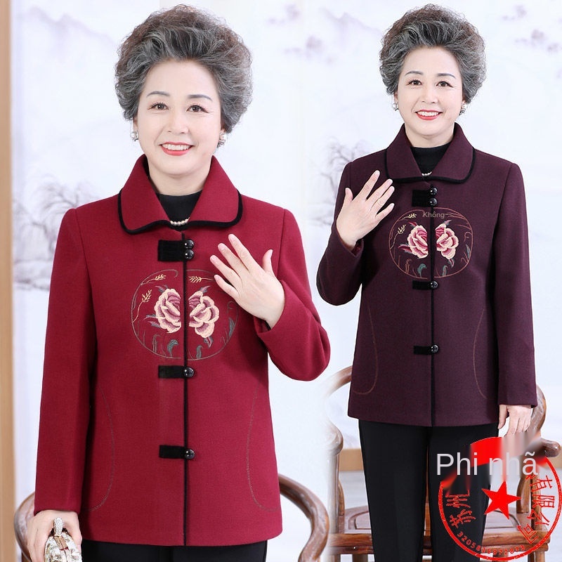 Quần áo mùa đông bà nội thu nữ 60-70 tuổi 80 mẹ trung niên và người già xuân khoác len cotton