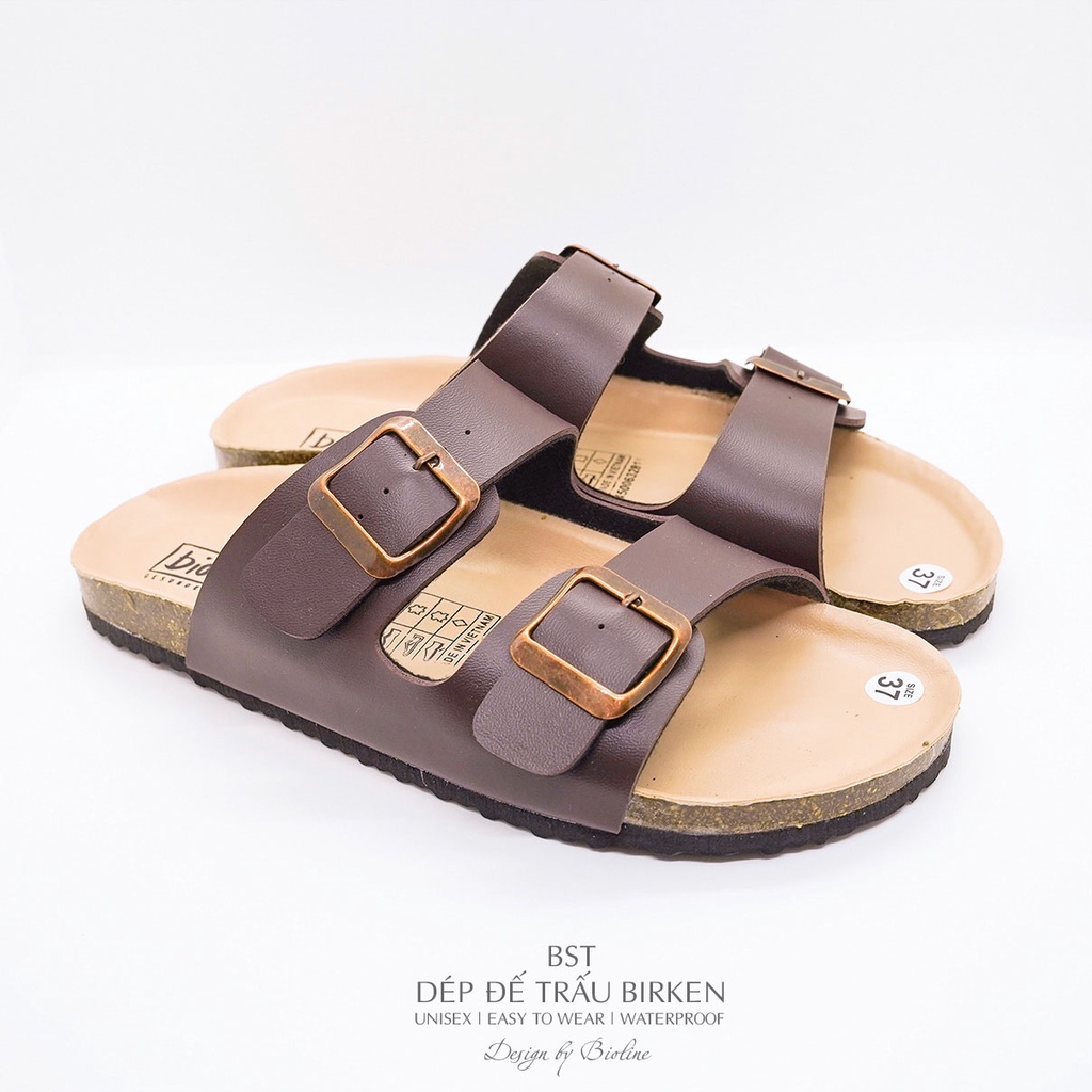 PK01-LÓT CHỐNG NƯỚC - Dép đế trấu Birken nam nữ Unisex, quai ngang, da PU cao cấp, dép công sở chính hãng Bioline