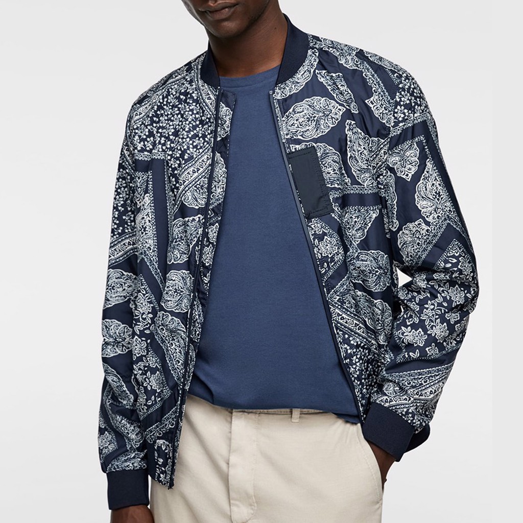 ÁO KHOÁC BOMBER NAM Z..A.R.A MÀU XANH ĐEN HỌA TIẾT VẢI POLIESTER NHẸ MÁT - FO76 SHOP | BigBuy360 - bigbuy360.vn