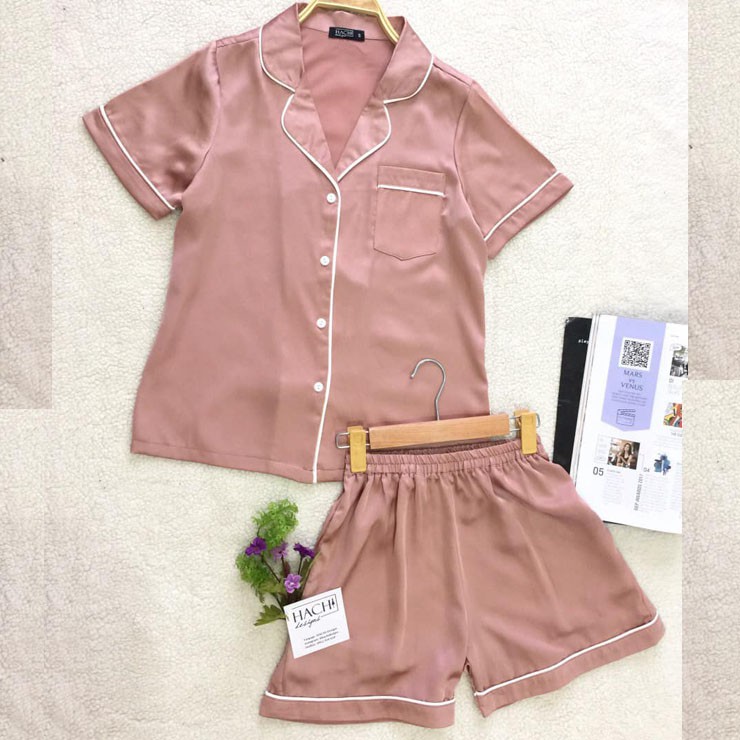 Bộ Pyjama Lụa trơn Ngắn Tay hàng loại I, Bộ Ngủ Lụa hàng cao cấp Hachidesigns | BigBuy360 - bigbuy360.vn