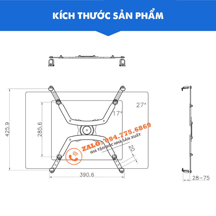 Bộ Kẹp Màn Hình NB FP1 17 - 27 Inch - Sử Dụng Cho Màn Hình Không Thiết Kế Lỗ Ốc VESA Treo Tường