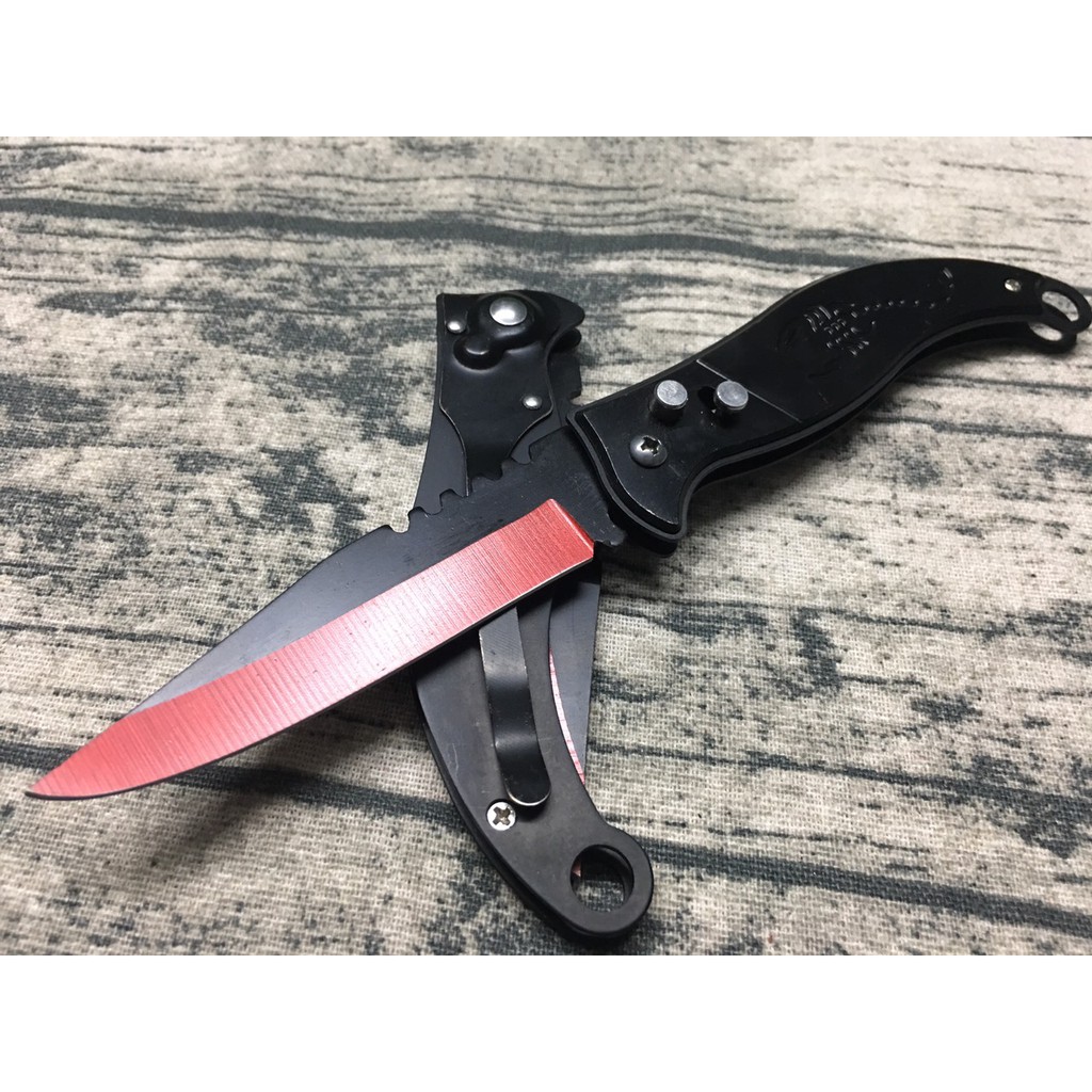 Dao phượt Bò Cạp Đen Lưỡi Đỏ 21cm Gấp Gọn Cao Cấp