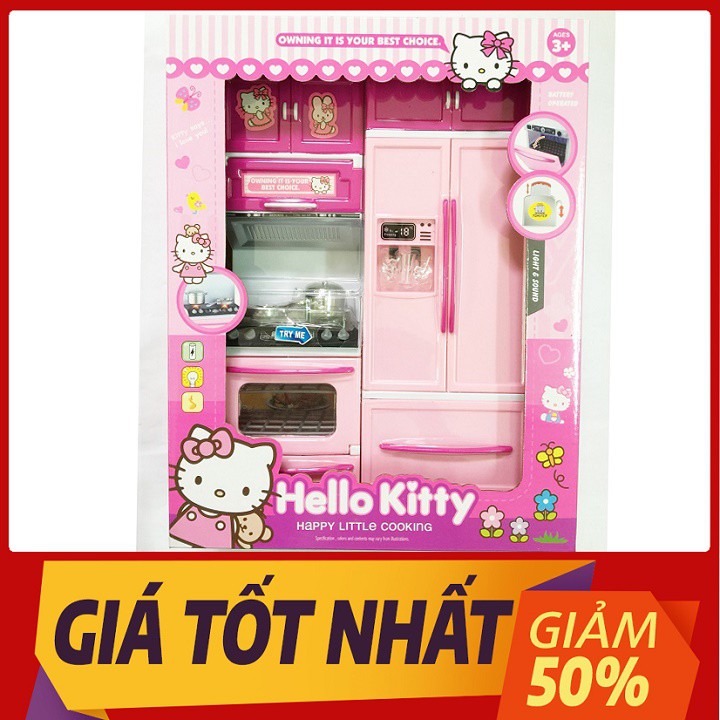 ✅FREESHIP 50K✅ Đồ Chơi Tủ Bếp Hello Kitty Màu Hồng Có 2 Ngăn, Màu Hồng Nổi Bật, Có Tiếng Nấu Ăn, Cho Bé Chơi Đồ Hàng