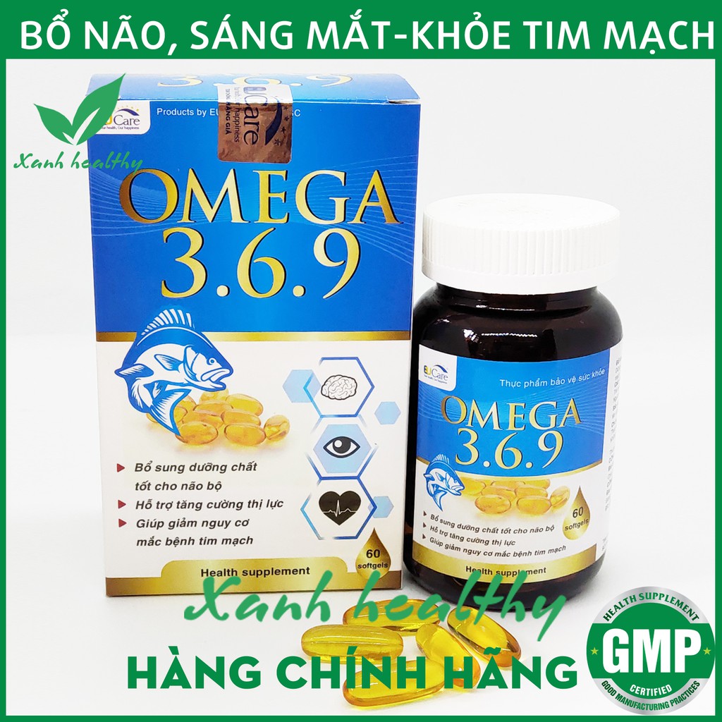 Hộp 60 viên dầu cá Omega 369 bổ não, sáng mắt, khỏe tim mạch- chuẩn GMP Bộ Y tế