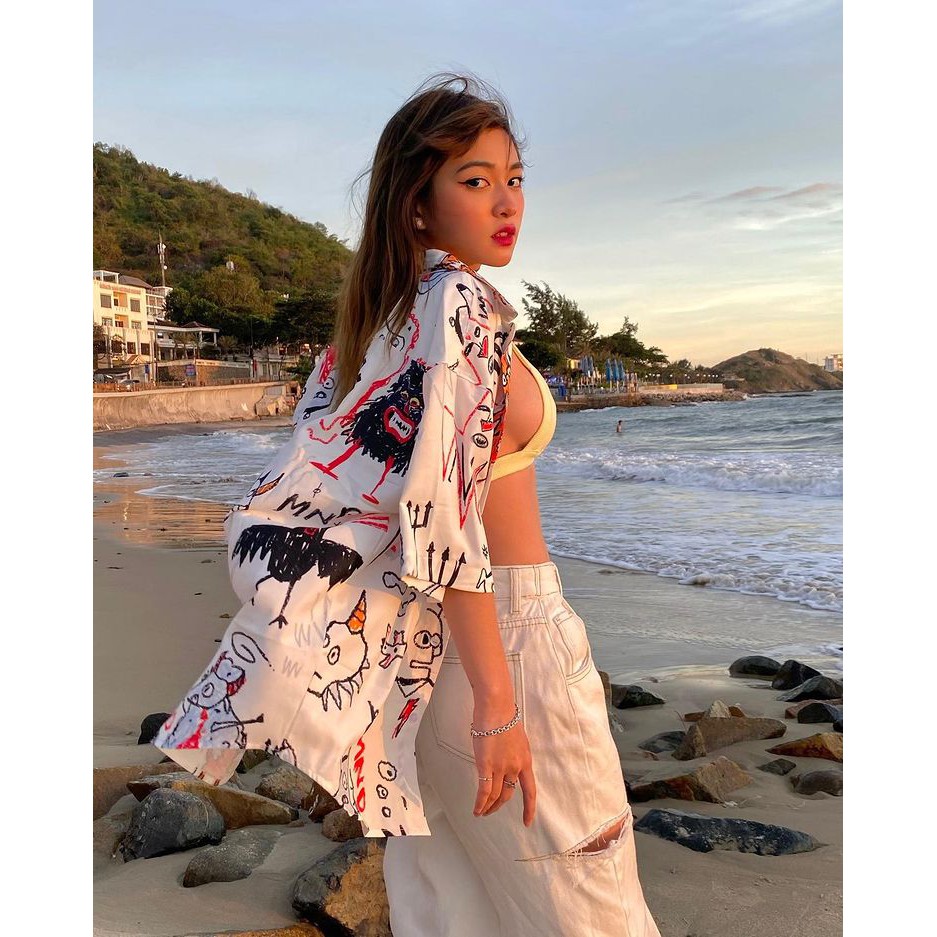 Áo sơ mi MENDE CARTOON SHIRT kiểu cổ vest tay ngắn form rộng unisex nam nữ | BigBuy360 - bigbuy360.vn