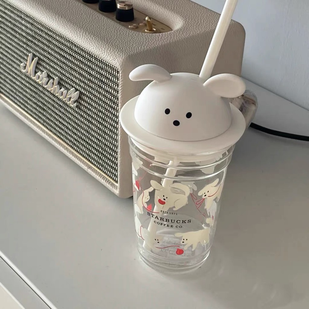 Ly cốc sứ STARBUCKS Họa tiết chú chó trắng Dung tích 355ml