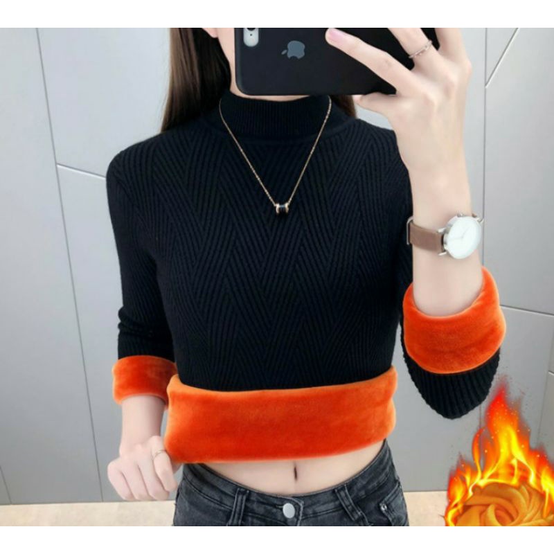 Áo len lót lông cổ 3p mềm ấm ôm body Nữ