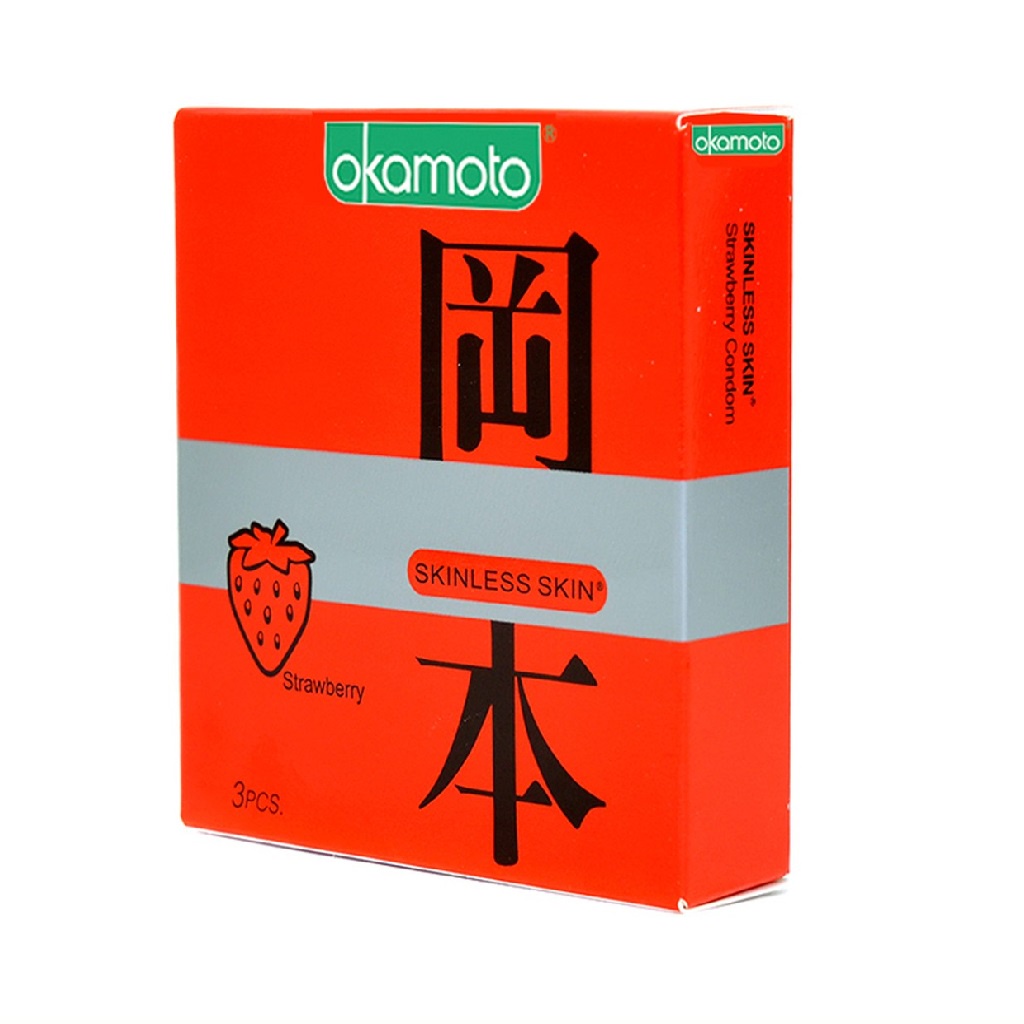 Bao cao su siêu mỏng Okamoto hương dâu - bcs hộp 3 chiếc