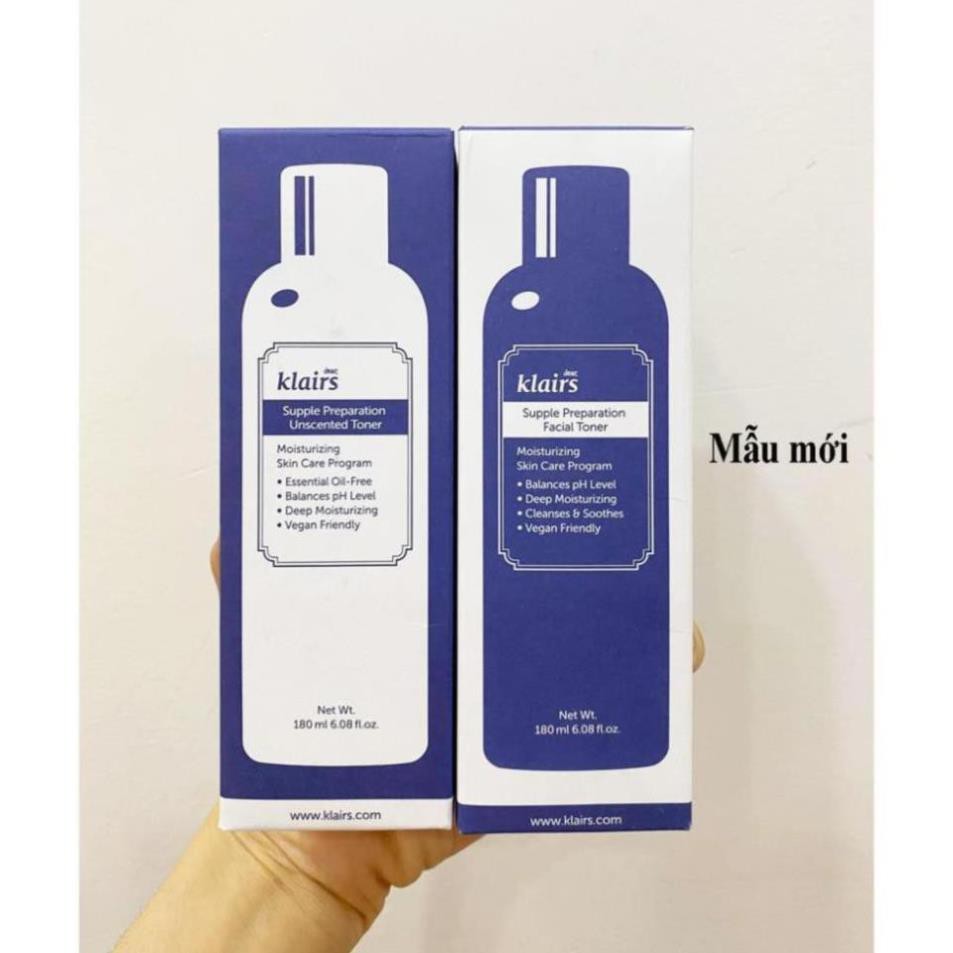 Nước hoa hồng Dear Klairs Supple Preparation Unscented Toner 180ml/Nước cân bằng Klairs dưỡng ẩm da Toner Klairs