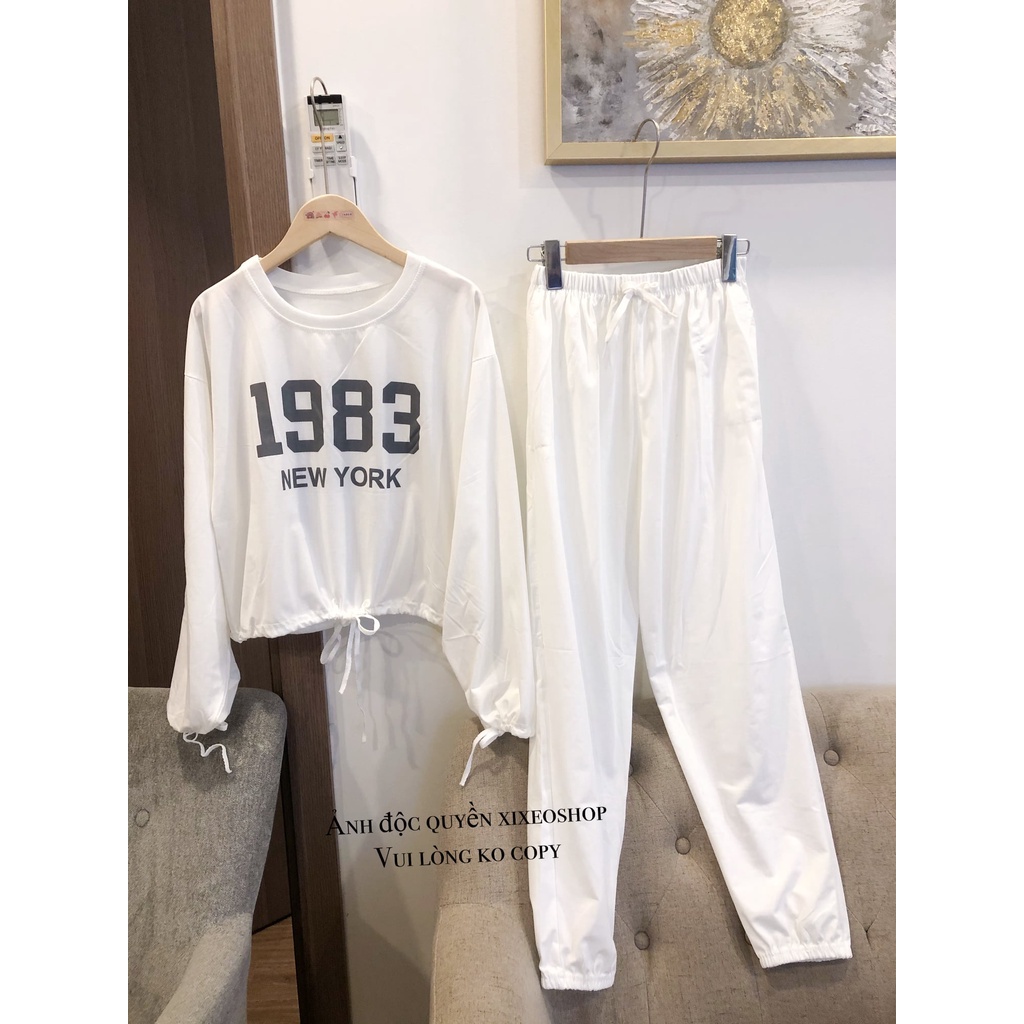 Set nỉ 1983 áo croptop quần ống boom Hàn Quốc xixeoshop - v81