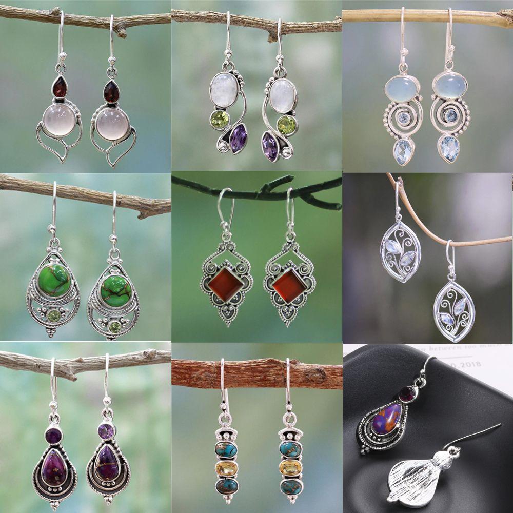 Borag 1 Cặp|Khuyên Tai Dạng Móc Phong Cách Vintage|Váy Cưới Màu Ngọc Lam