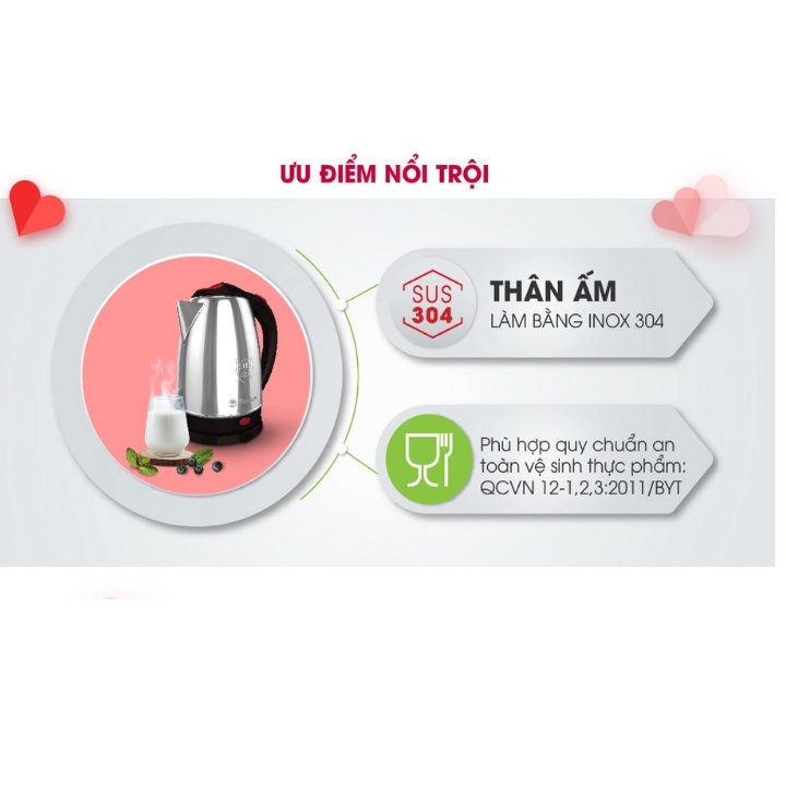 Ấm Siêu Tốc Rạng Đông - Ấm Đun Nước Rạng Đông Inox Sôi Nhanh Tự Ngắt Hàng Chính Hãng - Bảo Hành 12 Tháng