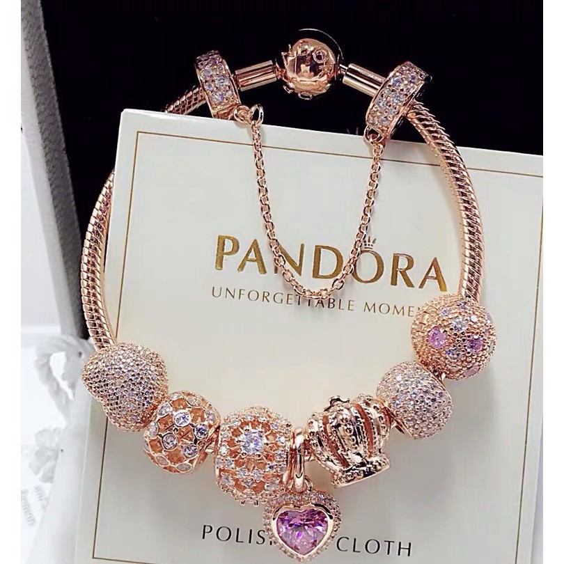 PANDORA CHARMS PANDORA Vòng Tay Kim Loại Mặt Hình Trái Tim Xinh Xắn