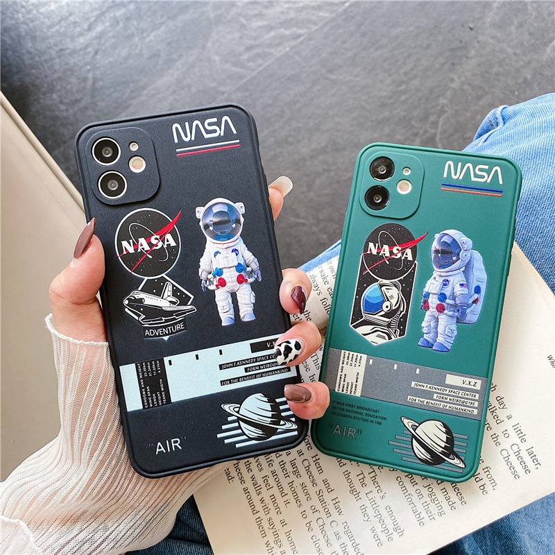 Soft TPU Silicone Square Back Cover iPhone 6 6S 7 8 Plus X XS MAX XR USA Fashion Brand Astronaut NASA Phone Case iPhone 12 Pro Max 12 Mini