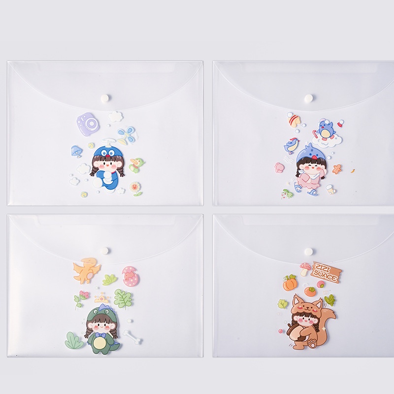 Bia Nút Bấm A4, Bìa Hồ Sơ Cute Trắng Đục Hoạt Hình Dễ Thương Gía Rẻ