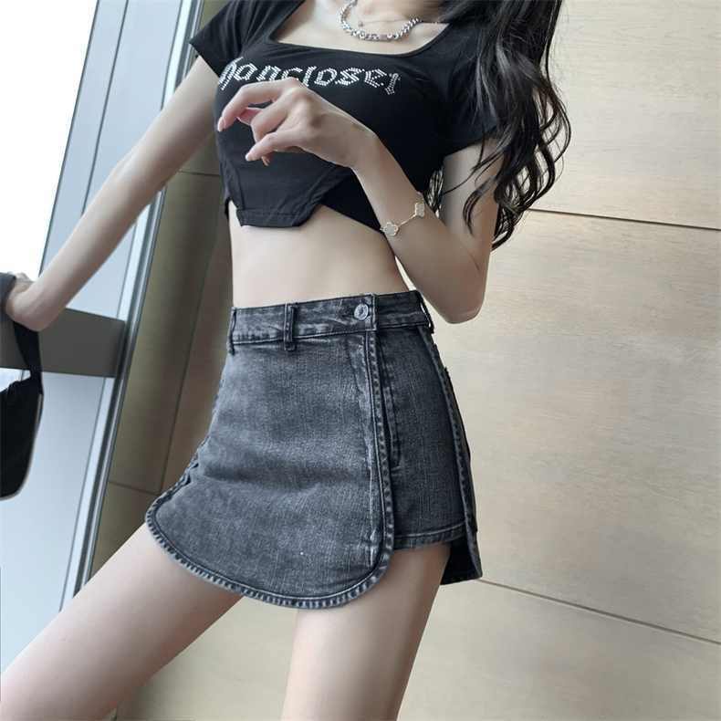 Jiashucheng Quần Short Denim Giả Váy Rộng Kích Thước Lớn Phong Cách Mới Mùa Hè Dễ Phối Đồ Cho Nữ