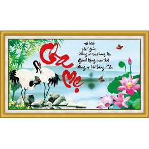 Tranh gắn đá toàn bộ - Tranh chữ thư pháp Cha Mẹ