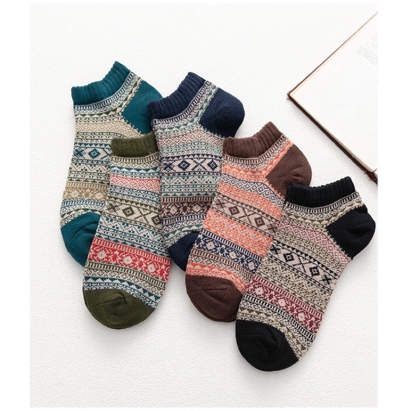 [TonaShoe] Tất Thổ Cẩm Vintage Cổ Ngắn Đủ Màu