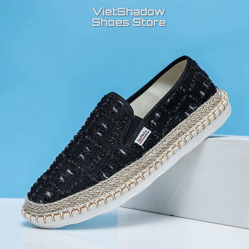 Slip on nam - Giày lười vải bò mài 2 màu đen và xanh denim - Mã 895