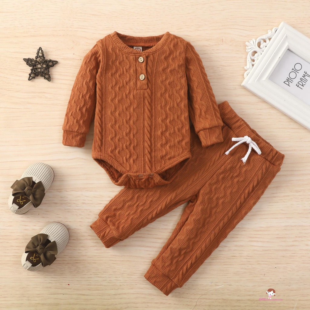Set áo sweater tay dài cổ tròn phối quần dài dệt kim thời trang xinh xắn cho bé gái XZQ7