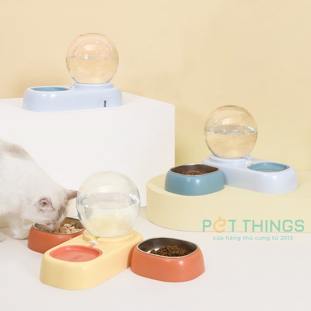 Bộ khay chén ăn bình uống nước Ngọc Trai 2.5L Pakeway Pearl cho thú cưng chó mèo