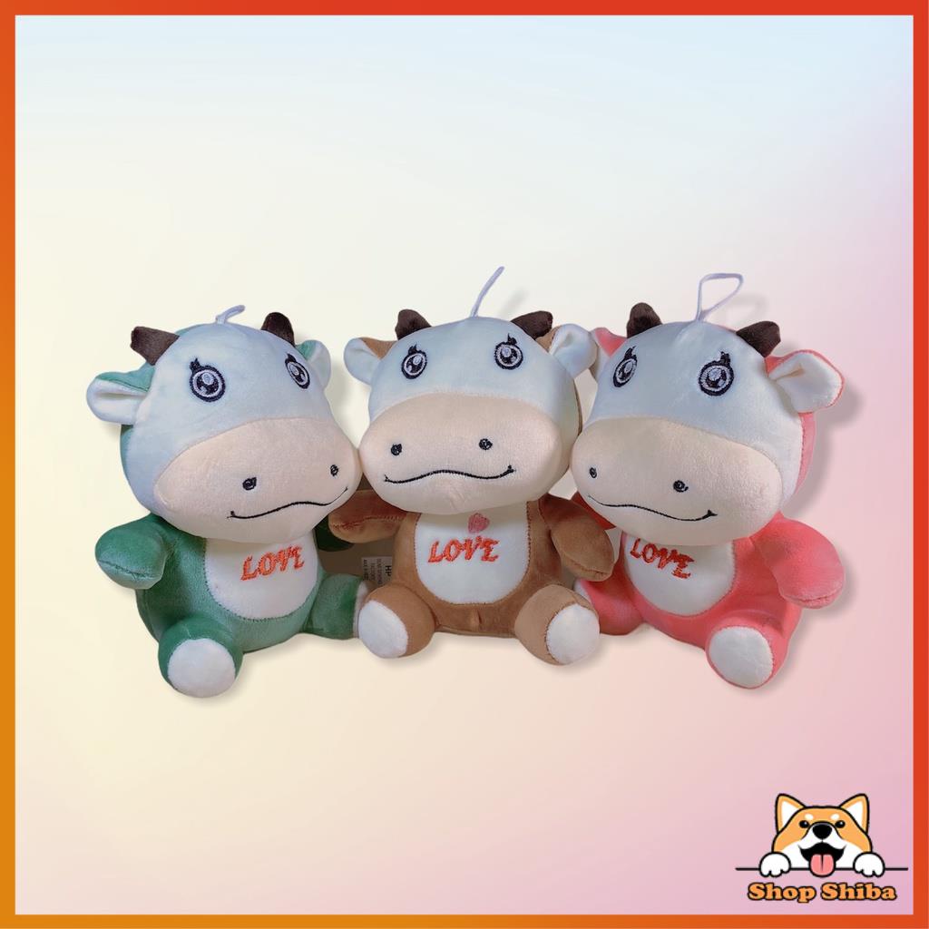 Gấu Bông Trâu Love Kèm Móc Khoá - Vải Nhung Mềm Mịn Co Giãn 4 Chiều