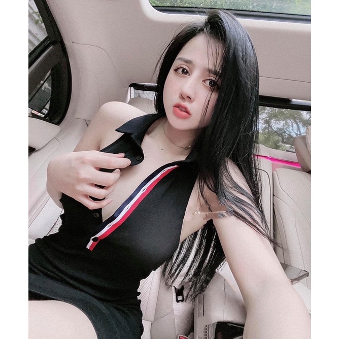 Đầm váy body,đầm ba lỗ cổ bẻ phối viền trụ mẫu mới 2 màu đen,xám